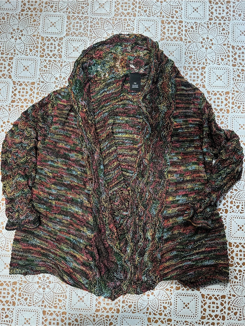 New Directions Petite PM Multicolor Open Front Knit Cardigan Sweater